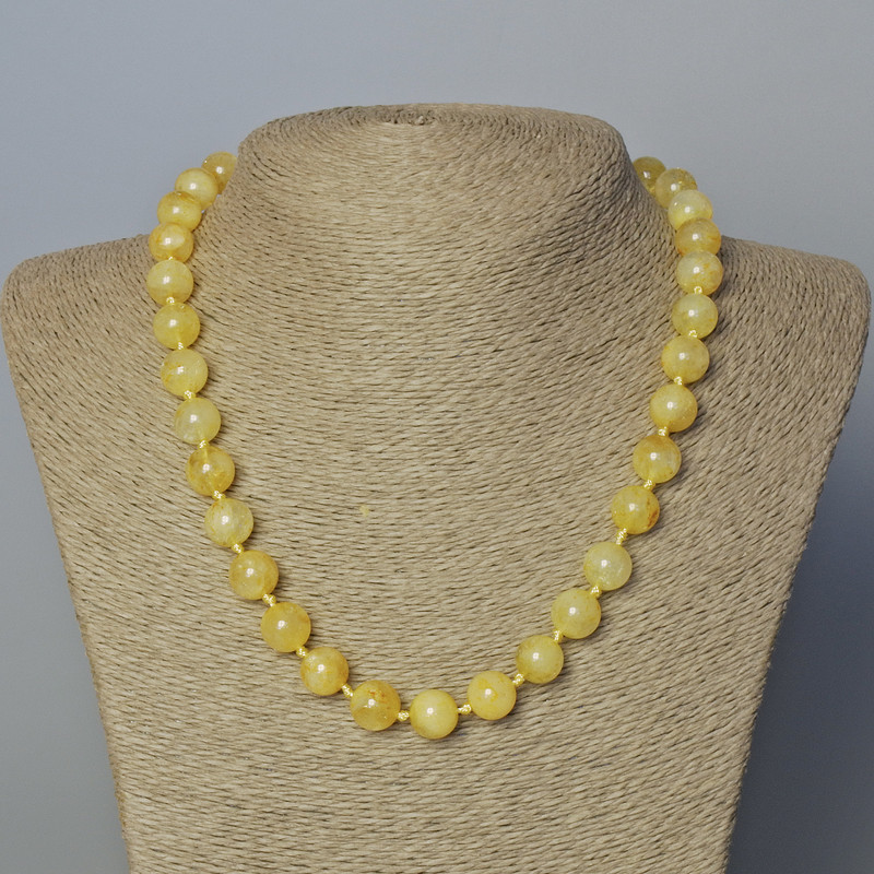 Citrine Necklace, natural stone, smooth beads, 10.5 mm diameter, length 45-47 cm