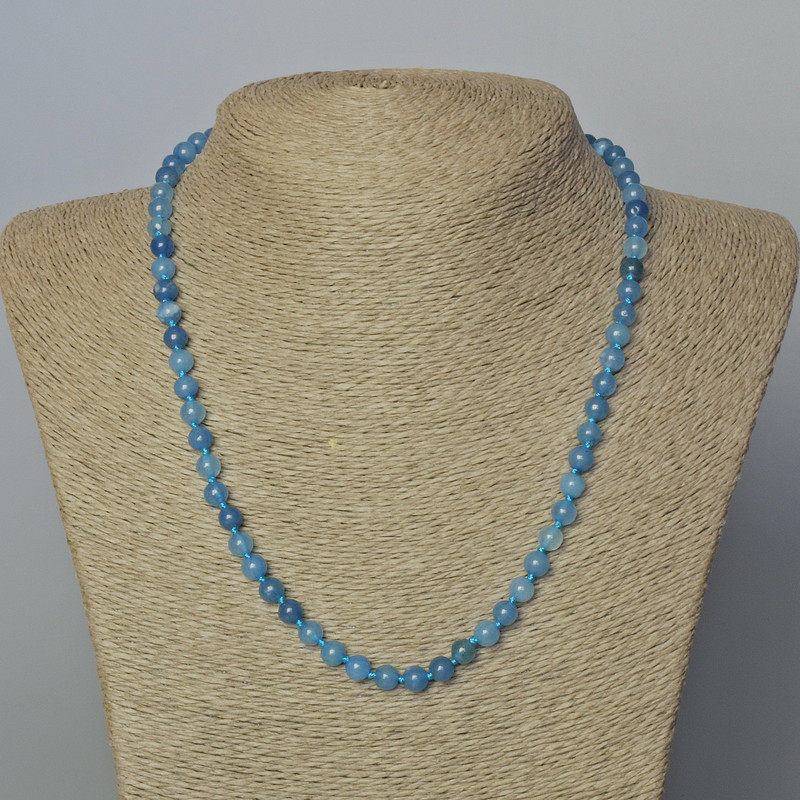 Aquamarine Necklace (Imitation) Smooth Bead, 6 mm Diameter, Length 45–49 cm
