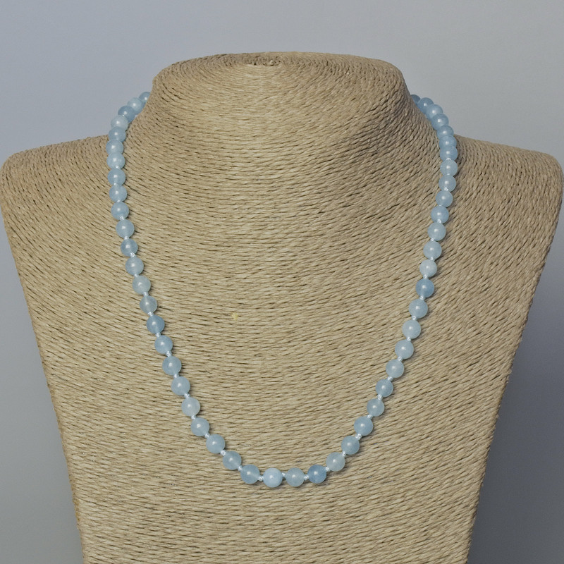 Aquamarine Necklace with Smooth Beads, 6.5 mm Diameter, 45-49 cm Length