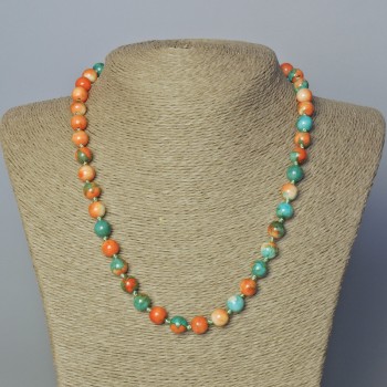 Necklace 'Variscite' (imitation acrylic) orange, blue and white smooth beads, diameter 8.5 mm, length 45-48 cm