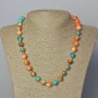 Necklace 'Variscite' (Acrylic Imitation) Orange, Blue, and White Smooth Beads, 10 mm Diameter, Length 45-51 cm