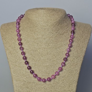 Rubellite Tourmaline Necklace, natural stone, smooth bead, diameter 8 mm, length 45–50 cm