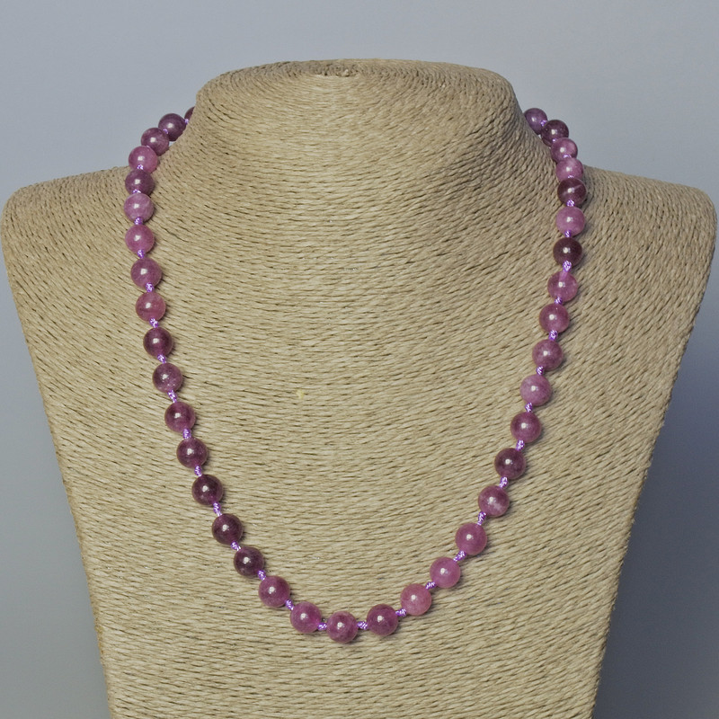 Rubellite Tourmaline Necklace, natural stone, smooth bead, diameter 8 mm, length 45–50 cm