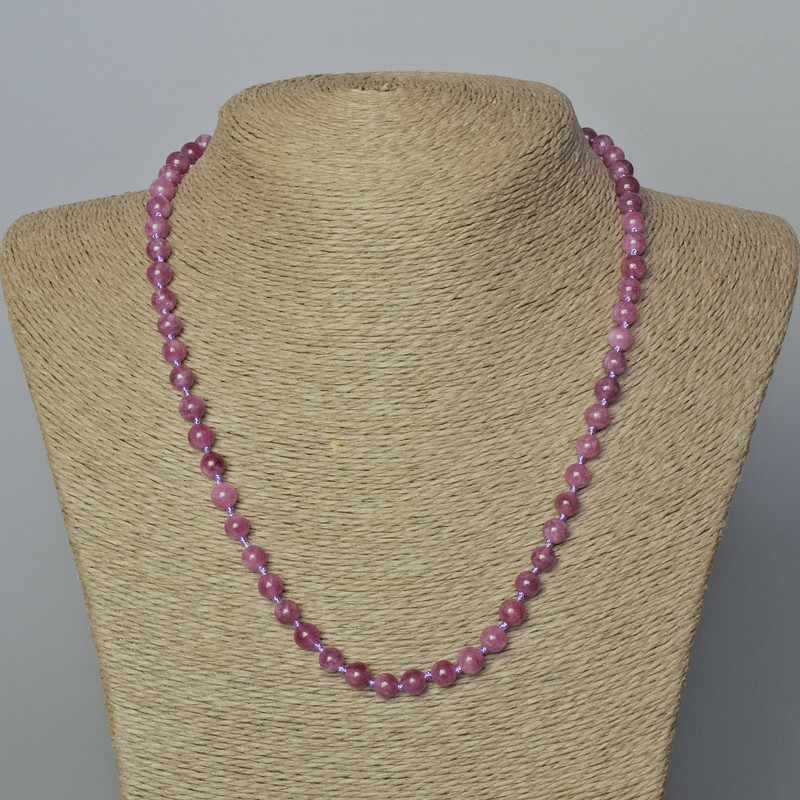 Rubellite Tourmaline Necklace, natural stone, smooth beads, diameter 6mm+-, length 45-49cm+