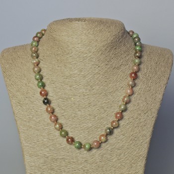 Watermelon Garnet Necklace, natural stone, smooth beads, diameter 8.5 mm, length 45-49 cm