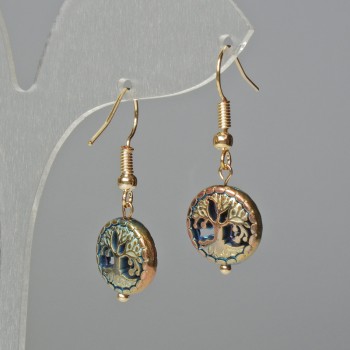 Hematite Earrings 'Tree' in Chameleon Color, diameter 12.5×4.5 mm, golden ear hook