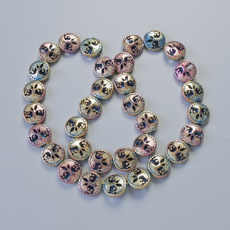 Hematite Beads 'Tree' in Chameleon Color, diameter 12.5×4.5 mm, length 41 cm ± on a thread