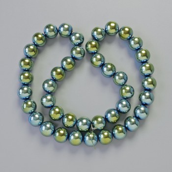 Hematite Beads - Ball Shape, Chameleon Green Color, 10mm diameter, 42cm length on thread