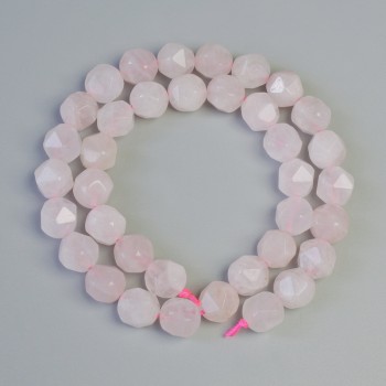 Faceted Rose Quartz Beads, Natural Stone, 10x12 mm, length approx. 36 cm on thread