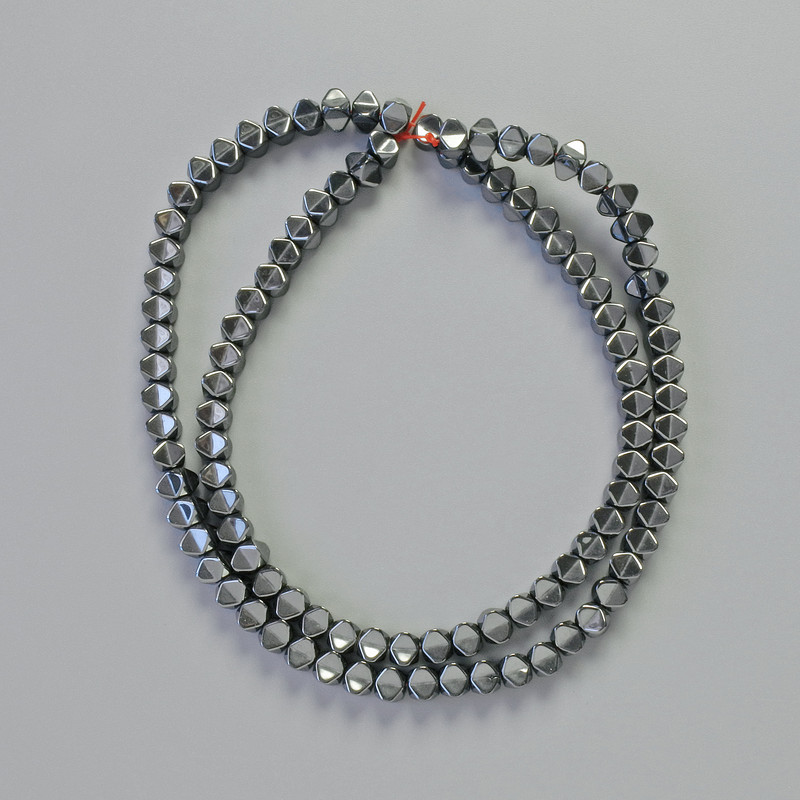 Hematite Beads with Star Inlay, Black, 4x4 mm, 41 cm Strand