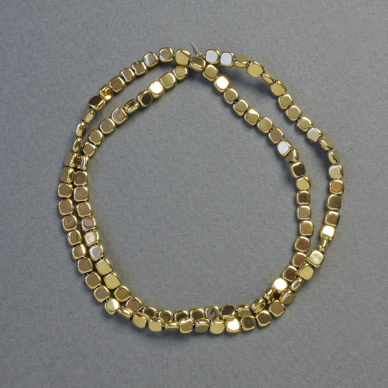 Hematite Beads, Square, Gold Color, Diameter 4x4x2 mm, Strand Length 40 cm