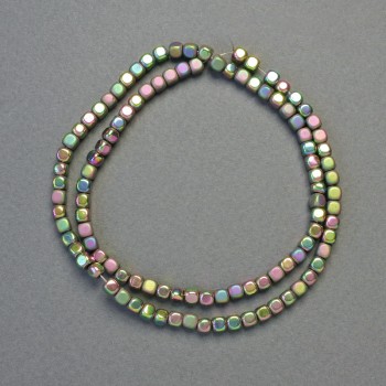 Hematite Beads, Rainbow Cubes, Matte and Glossy Finish, 4x4 mm, 40 cm Strand