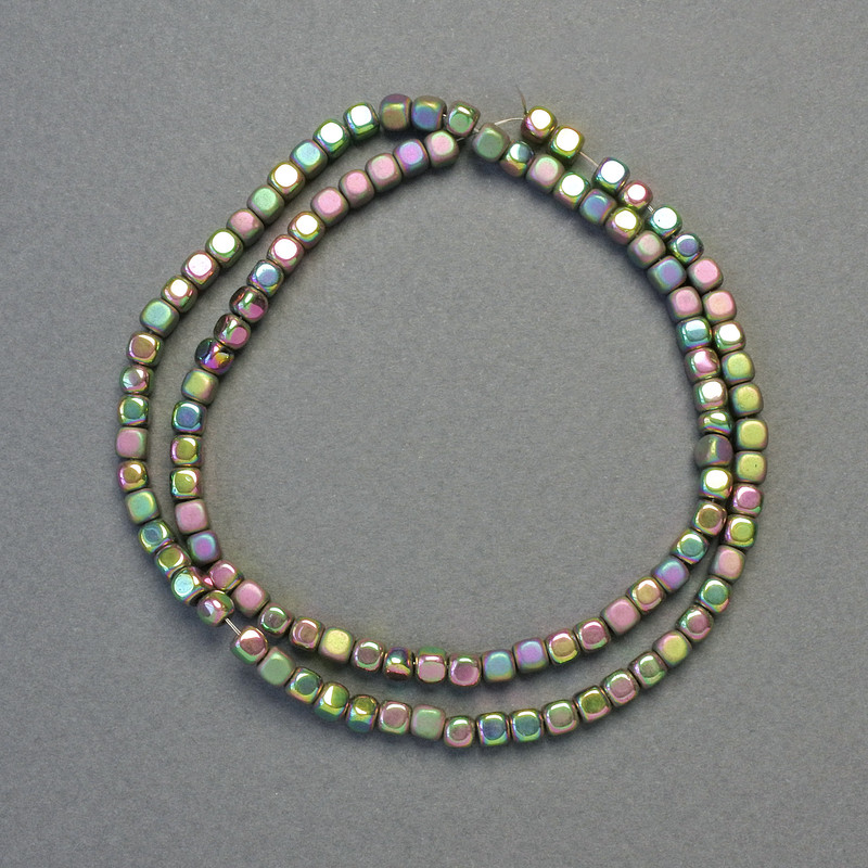 Hematite Beads, Rainbow Cubes, Matte and Glossy Finish, 4x4 mm, 40 cm Strand