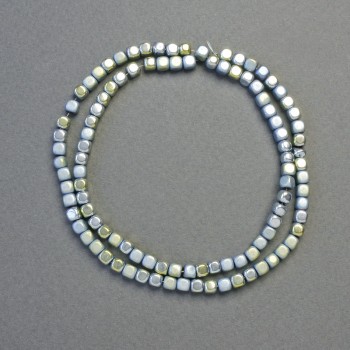 Hematite Beads Cube-Shaped, Chameleon Blue Color, Matte and Glossy Finish, 4×4 mm Diameter, ~40 cm Length, Strand