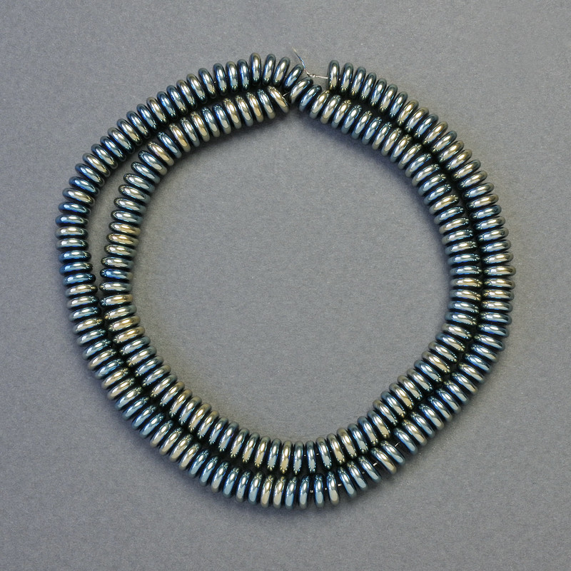 Hematite Rondelle Beads, Green Chameleon Color, 6x2 mm diameter, 42 cm strand