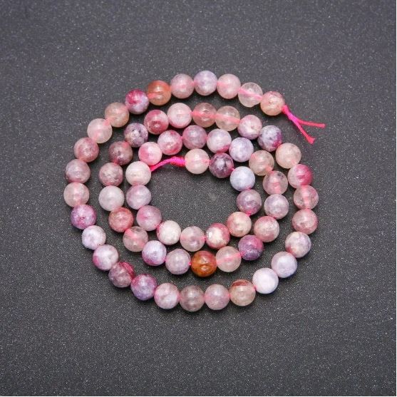 Natural Stone Beads — Pink Tourmaline, Smooth Round, 6 mm Diameter (+ -), Length 38 cm+