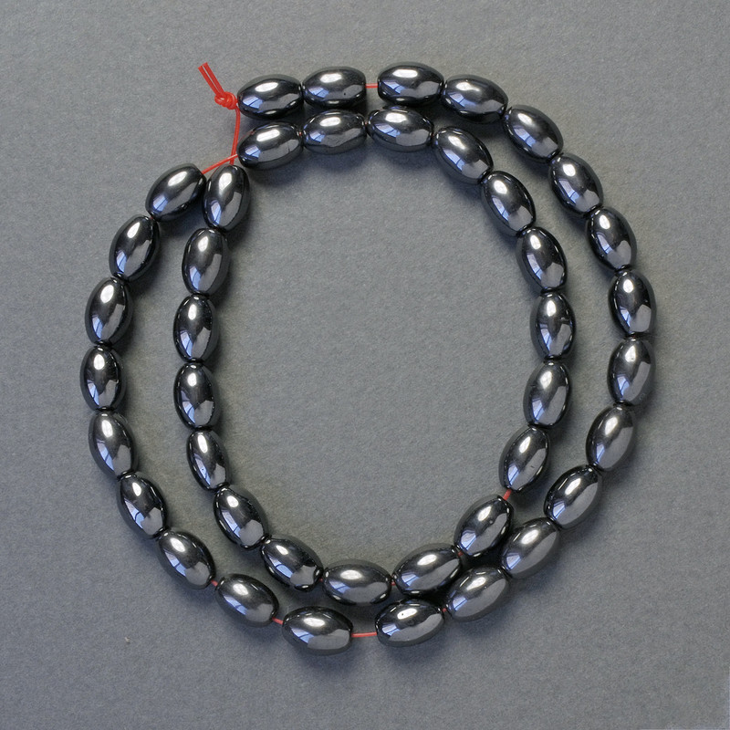 Hematite beads, oval shape, black color, 10×6 mm, length 41 cm, strand