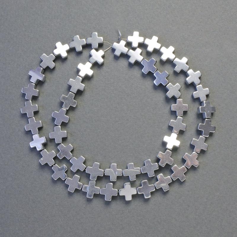 Hematite Beads Cross Shape, Silver Color, 8×8 mm Diameter, 41 cm Length, Strand