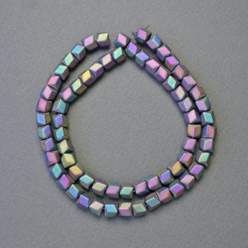 Hematite beads in hexagonal zigzag rainbow matte color, diameter 6×6 mm ±, length 42 cm ± strand