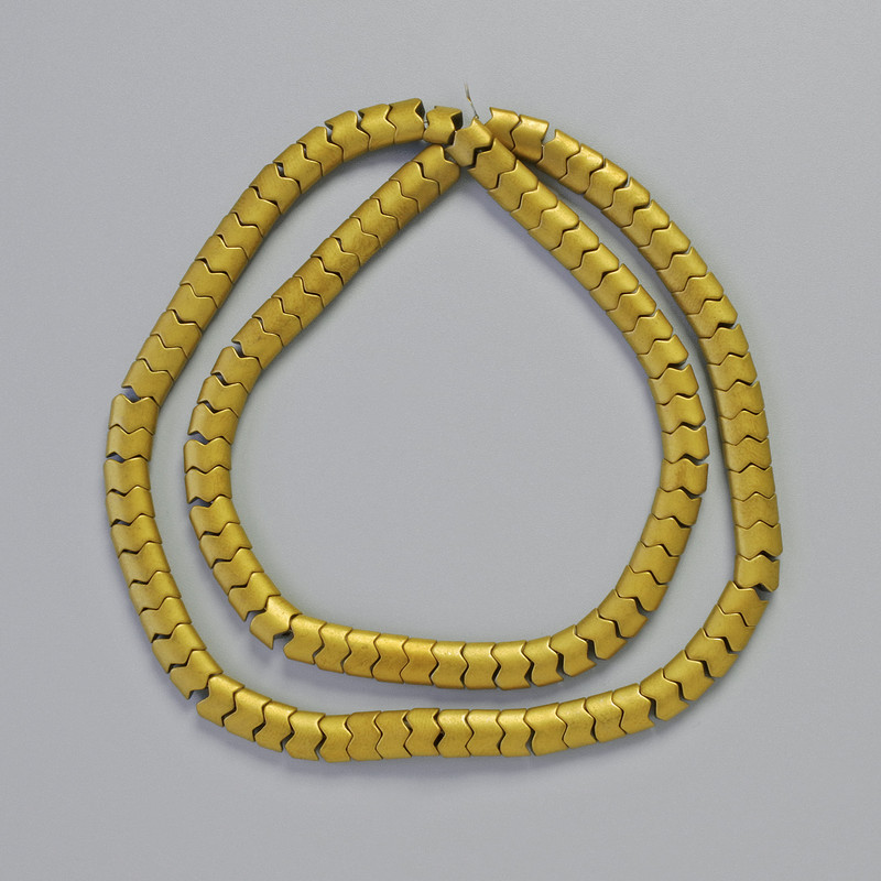 Hematite beads - snake zigzag wave, matte gold color, diameter 5×4×3 mm, length 40 cm, strand