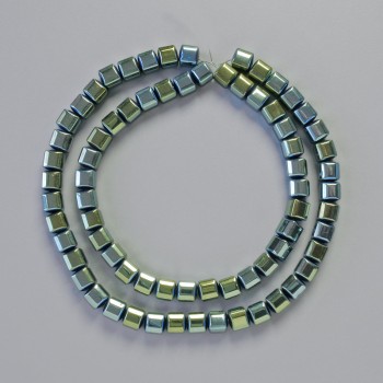 Hematite Beads Cube-Shaped Green Chameleon Color, Diameter 6x6 mm, Length 41 cm, Strand