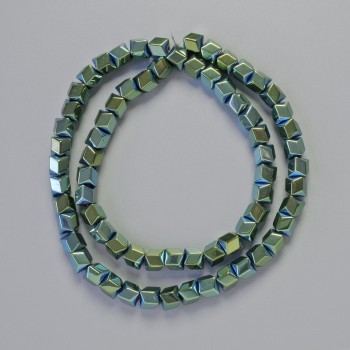 Hematite beads hexagonal zigzag, green chameleon color, diameter 6x6 mm, length 42 cm, strand