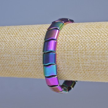 Hematite bracelet in 'gasoline wave' color, 12x10 mm diameter, 18 cm length, on elastic band