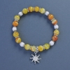 Yellow and White Agate Bracelet with Smooth Beads, 8 mm and 6 mm Diameters, 18 cm Length ±, Elastic with Sun Pendant