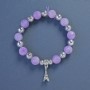 Amethyst Bracelet, 10 mm diameter, 18 cm length, stretch bracelet with Eiffel Tower pendant
