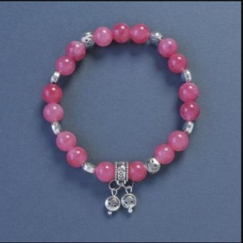 Tourmaline Bracelet (Synthetic) Smooth Beads, 8 mm Diameter, 18 cm Length, Elastic with Smiley Pendant