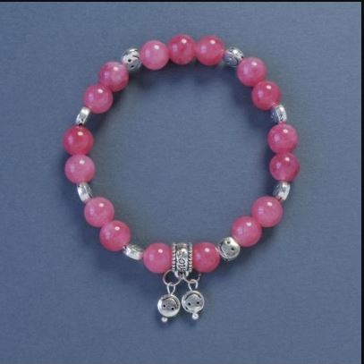 Tourmaline Bracelet (Synthetic) Smooth Beads, 8 mm Diameter, 18 cm Length, Elastic with Smiley Pendant