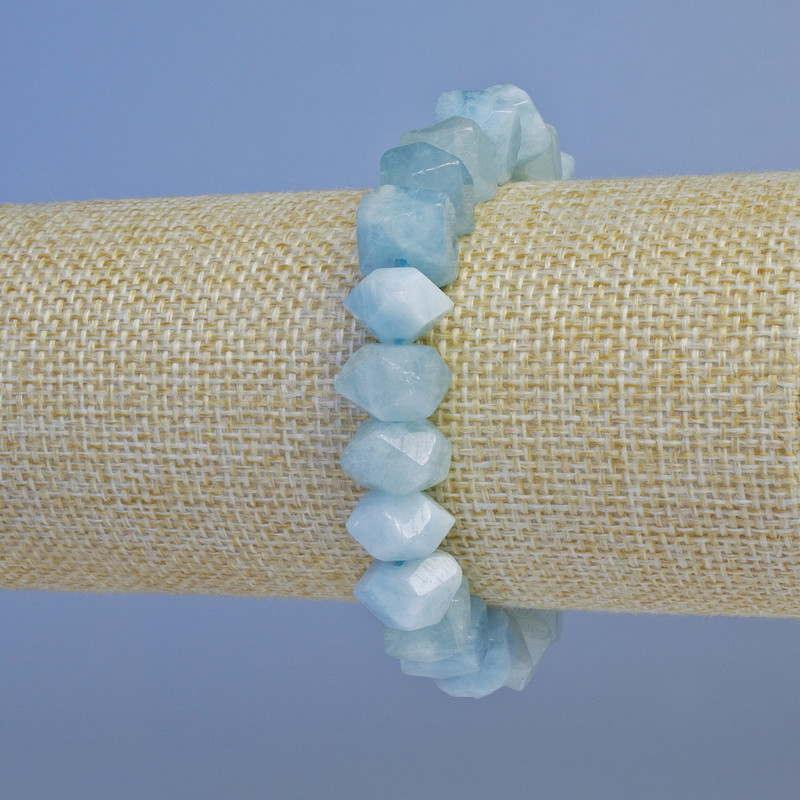 Faceted Aquamarine Bracelet, Rondelle Beads, 10×6 mm, 18 cm, Stretch, Handmade