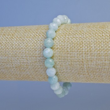 Aquamarine Bracelet, natural stone, faceted bead, 8 mm diameter, 18 cm length, stretch