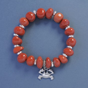 Bracelet with Red Jasper Faceted Beads, 14x8 mm, 18 cm length, stretch with Crab Pendant