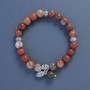 Red Jasper Bracelet with Smooth Bead, 8 mm Diameter ±, 18 cm Length ±, Elastic Stretch with Leaf Pendant