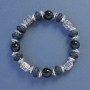 Agate Bracelet with Smooth Beads, 10 mm Diameter ±, Shungite Rondelles, 10x4 mm Diameter ±, Length 18 cm ±, Elastic with Inserts