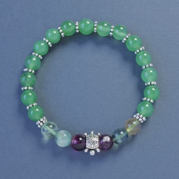 Fluorite Bracelet with Smooth Beads, 8 mm Diameter, 18 cm Length, Stretch with Shell Inlay
