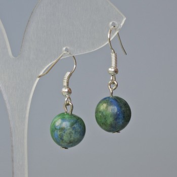 Azurite Earrings - Smooth Sphere, 12 mm diameter, approx. 30 mm length