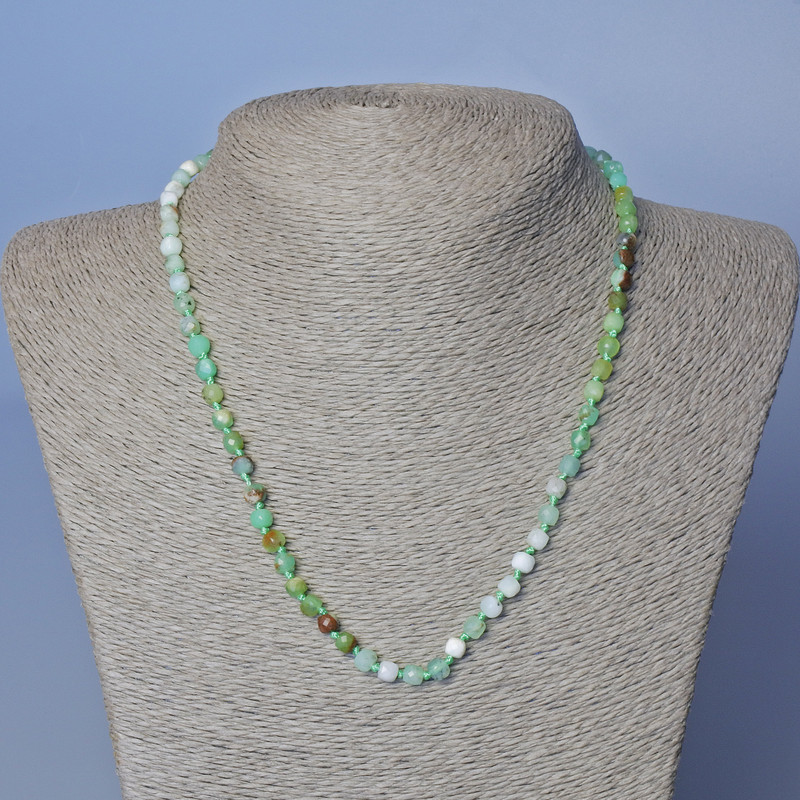 Chrysocolla Bead Necklace, natural gemstone, faceted cube beads, diameter 5mm+-, length 48cm+-