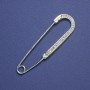 Brooch pin with white rhinestones, silver metal color, 68x19 mm+