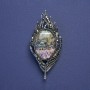 Feather Brooch-Pendant with Chalcedony, Gray Rhinestones, Silver-Tone Metal 65x30 mm+