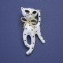 Brooch Cat, white and black enamel with black rhinestones, gold-tone metal 55x25mm+