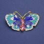 Butterfly Brooch with blue, light blue, and white enamel, pink crystals, gold-tone metal, 24x40mm+