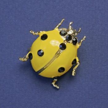 Brooch Ladybug with yellow enamel, black rhinestones, metal color 29x27mm+