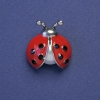 Ladybug Brooch with Red Enamel, Black Rhinestones and Pearl, Silver-Tone Metal 23x21mm+