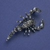 Scorpion Brooch with Black Crystals, Silver-Tone Metal 47x25mm +