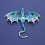 Dragon brooch pendant blue-silver enamel, blue crystals, gold-tone metal, 63×72 mm +