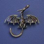 Dragon Brooch-Pendant with Bronze Enamel, Red Crystals, Gold-Tone Metal, 48x45 mm