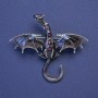 Brooch-pendant 'Dragon' with gray enamel and purple crystals, silver-tone metal, 50×57mm +