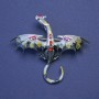 Dragon brooch-pendant with black and gray enamel and red crystals, silver-tone metal, 50×57 mm +